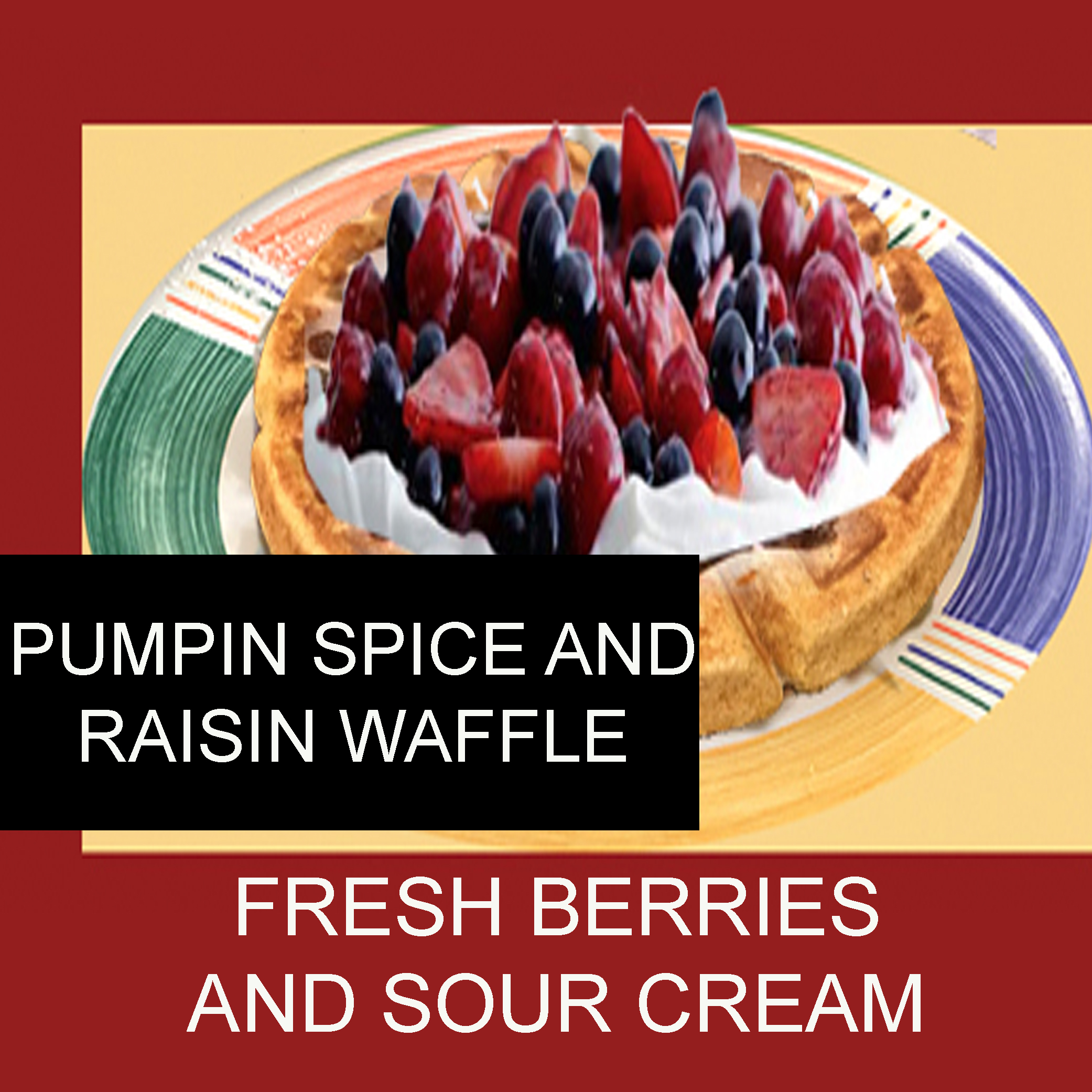 pumkin spice raisin waffle with fresh berries and souer cream
